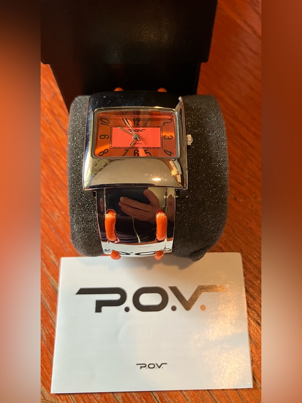 NEW P.O.V. Orange Dial Stainless Steel Bracelet Watch Vintage